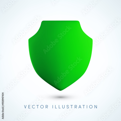 Vector Realistic 3d green shield icon. Cartoon 3d render of protection and security sign, guarantee symbol, defense concept, eco safety.