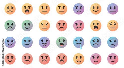 Collection of colorful emoji icons depicting various emotions and facial expressions