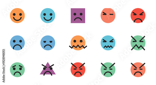 Colorful icons representing various emotions and feelings in flat design style