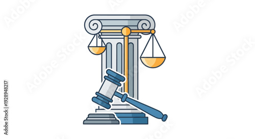 Justice scales, gavel, and column symbolizing law and judgment