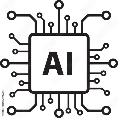 Centralized Artificial Intelligence Microchip Icon Representing Neural Network Processing Power and Integrated Smart Computing Circuitry System Hardware