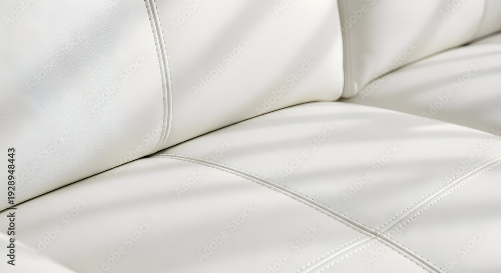 Fototapeta premium Close up of a luxurious white leather sofa with elegant stitching and soft shadows creating a sophisticated and comfortable interior design aesthetic
