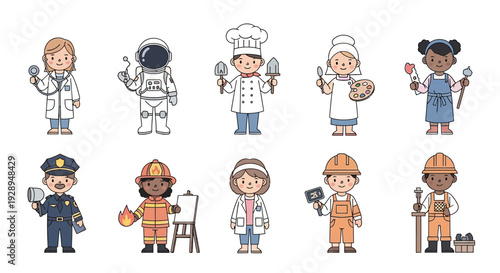 Diverse children in various professions represented in a colorful illustration
