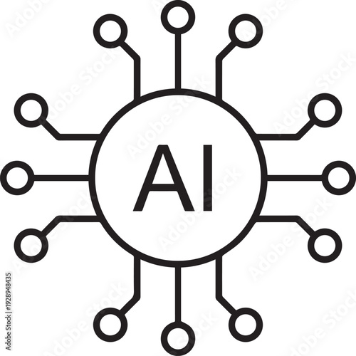 Centralized Artificial Intelligence Microchip Icon Representing Neural Network Processing Power and Integrated Smart Computing Circuitry System Hardware