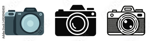Professional digital camera icons set featuring various photography equipment designs for creative projects