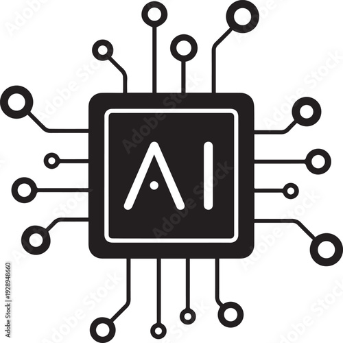Centralized Artificial Intelligence Microchip Icon Representing Neural Network Processing Power and Integrated Smart Computing Circuitry System Hardware