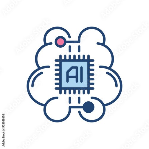 Centralized Artificial Intelligence Microchip Icon Representing Neural Network Processing Power and Integrated Smart Computing Circuitry System Hardware