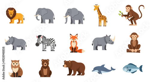 Cartoon animal collection illustrations diverse wildlife vector graphics set