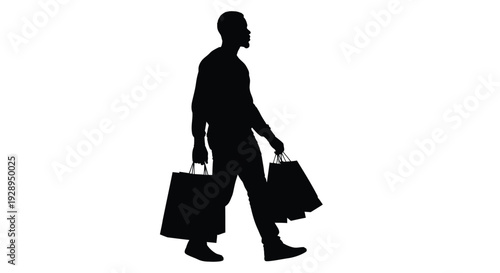 Man walking with shopping bags depicted in a striking black silhouette