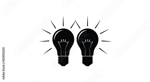 Two glowing light bulbs radiate energy with a striking black silhouette