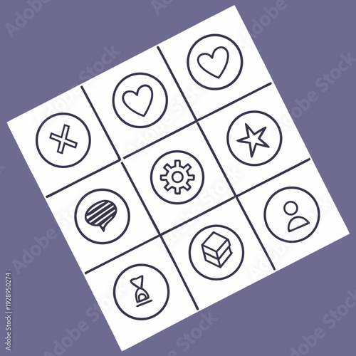 A tic tac toe board with various icons Vector