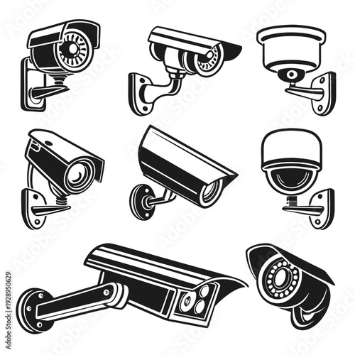 A collection of different security cameras Vector