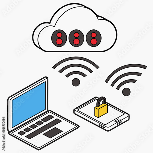 Devices connecting to a secure cloud server Vector