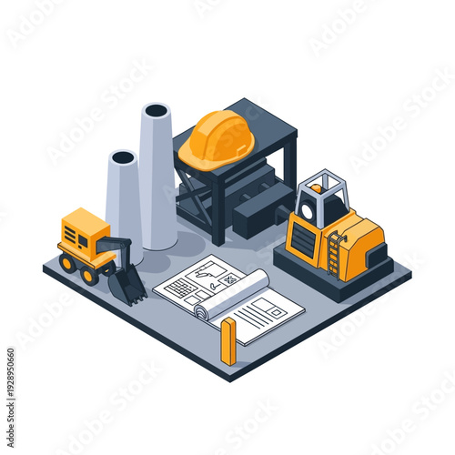 Construction Site Equipment and Hard Hat.