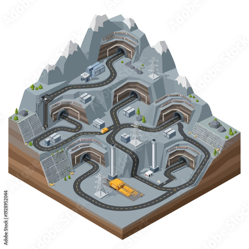 Isometric 3D Model of Road Network System.