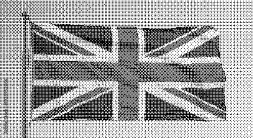 A vector graphic illustration of the United Kingdom flag waving dither