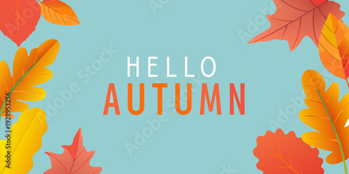 Hello autumn a vibrant seasonal greeting with colorful falling leaves