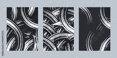 Abstract black and white brushstroke panels in a repeating pattern
