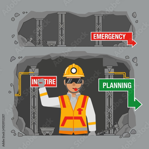 Construction Worker Choosing Between Emergency Planning.