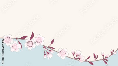 Japanese Cherry Blossom Branch Frame in Pastel Colors, Flat Design Vector Sakura Background with Copy Space