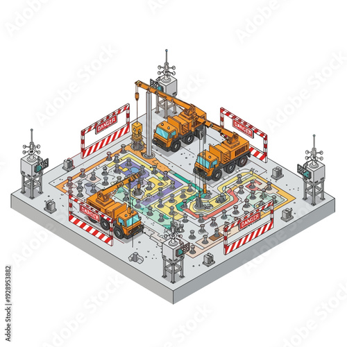 Isometric Illustration of Oil Refinery Industrial Site.