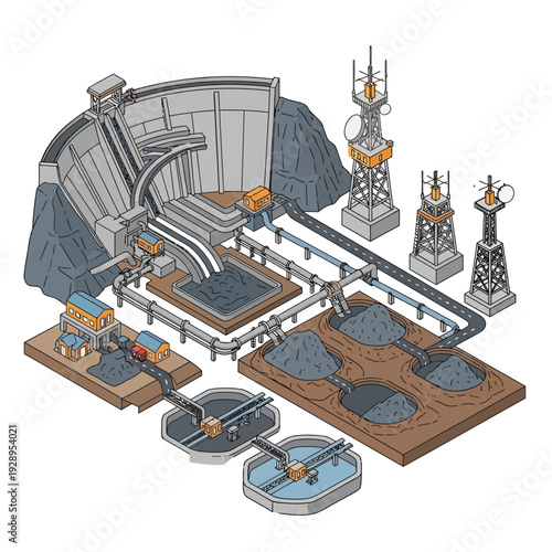 Water Treatment Plant Process Diagram Illustration.
