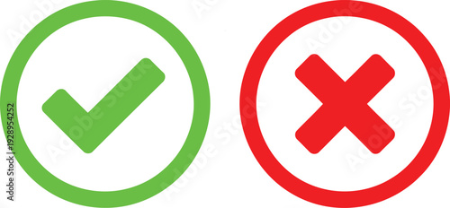 Green check mark and red cross mark in circles representing approval and rejection.