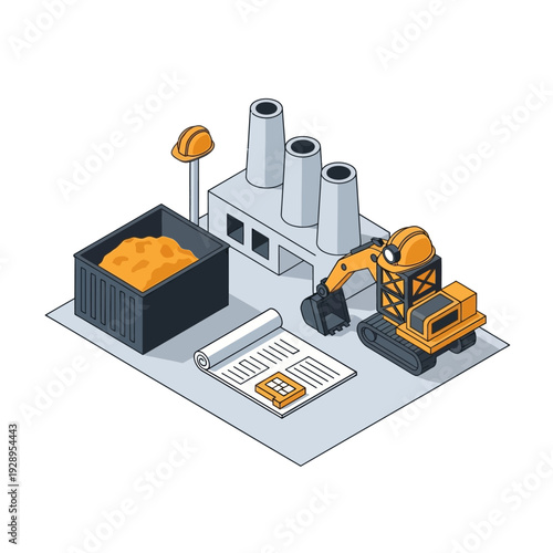 Industrial Excavator Machine Construction Site Equipment.