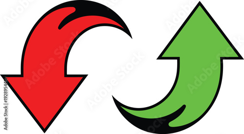 Two arrows forming a circle with different colors and directions