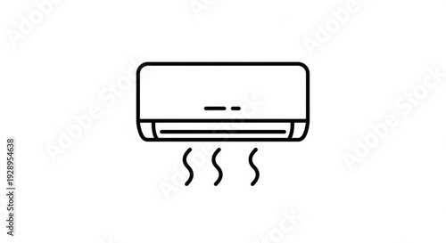 Simple line illustration of an air conditioning unit blowing air in a modern home environment from a front viewpoint