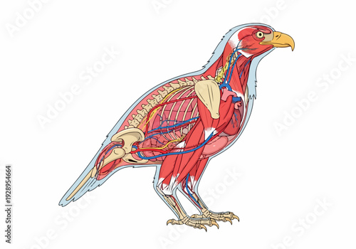 Detailed Anatomical Illustration of an Eagle's Musculoskeletal and Circulatory Systems