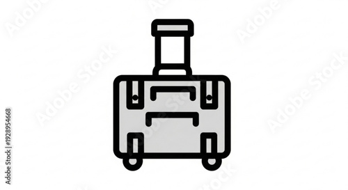 A simple line drawing of a wheeled suitcase with a retractable handle on a plain background