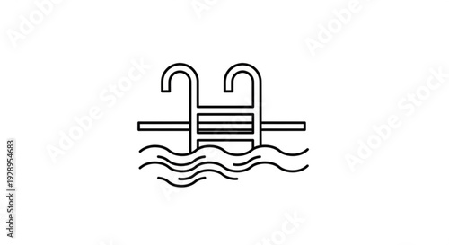 Simple Line Illustration of a Swimming Ladder in Water from a Side Viewpoint