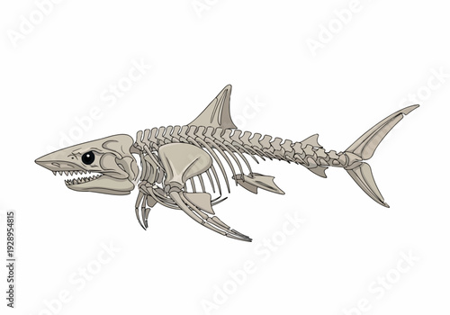 Skeleton of a Great White Shark showing its internal structure, fins, and teeth