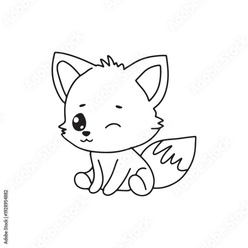 kawaii variant expressin baby fox, sad, wink. Baby coloring book for presschool design character