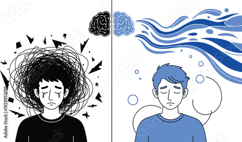 Contrasting mental states anxiety and calmness