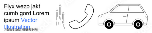 Business communication, transportation services, analytics, automobile technology, phone support, network growth. phone icon, car and graph pointing upward. Business communication and transportation