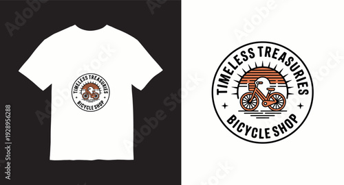 Timeless treasures bicycle shop vintage emblem badge t-shirt design graphic