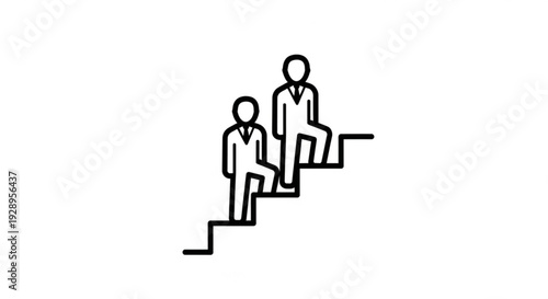 Two people ascending a staircase together, illustrating progress and teamwork in a simple illustration