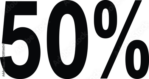 50 percent discount sign, sale promotion symbol, half price offer, black bold typography, retail marketing vector illustration