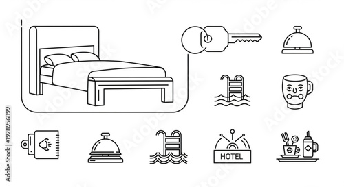 Hotel Stay Icons and Symbols Representing Travel and Accommodation Services
