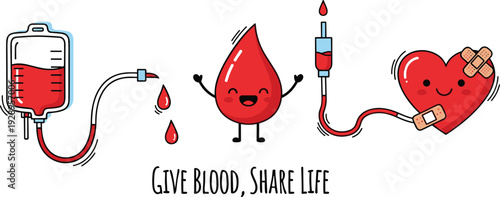 Donate blood save life cartoon characters