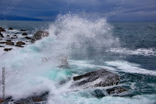 Winter storm on the Black Sea coast, Crimea.