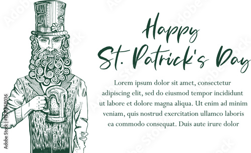 Happy St. Patrick's Day greeting card. Engraving in vintage style, vector illustration.