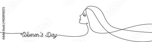 International Women's Day banner. Elegant line drawing of woman. Simple vector minimalistic illness. March 8.