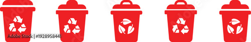 red recycling bins icon, recycling symbol, trash cans, reuse, reduce, recycle, household waste, 
