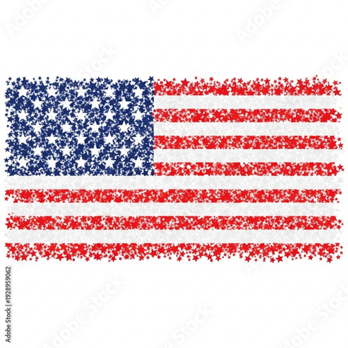 A vector graphic illustration of the American flag made up of small stars on a white background