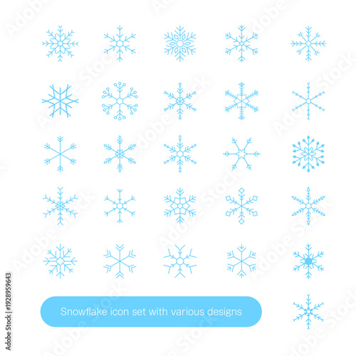 多様なデザインの雪の結晶アイコンセット