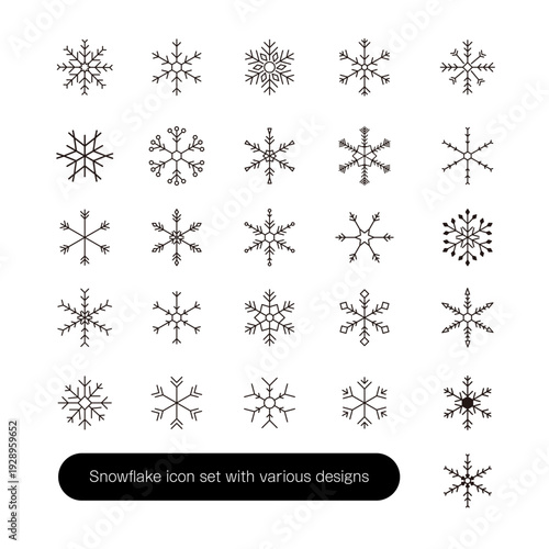 多様なデザインの雪の結晶アイコンセット