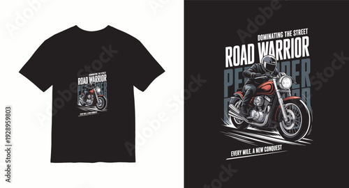 Road warrior motorcycle rider on black background dominating street, aggressive style